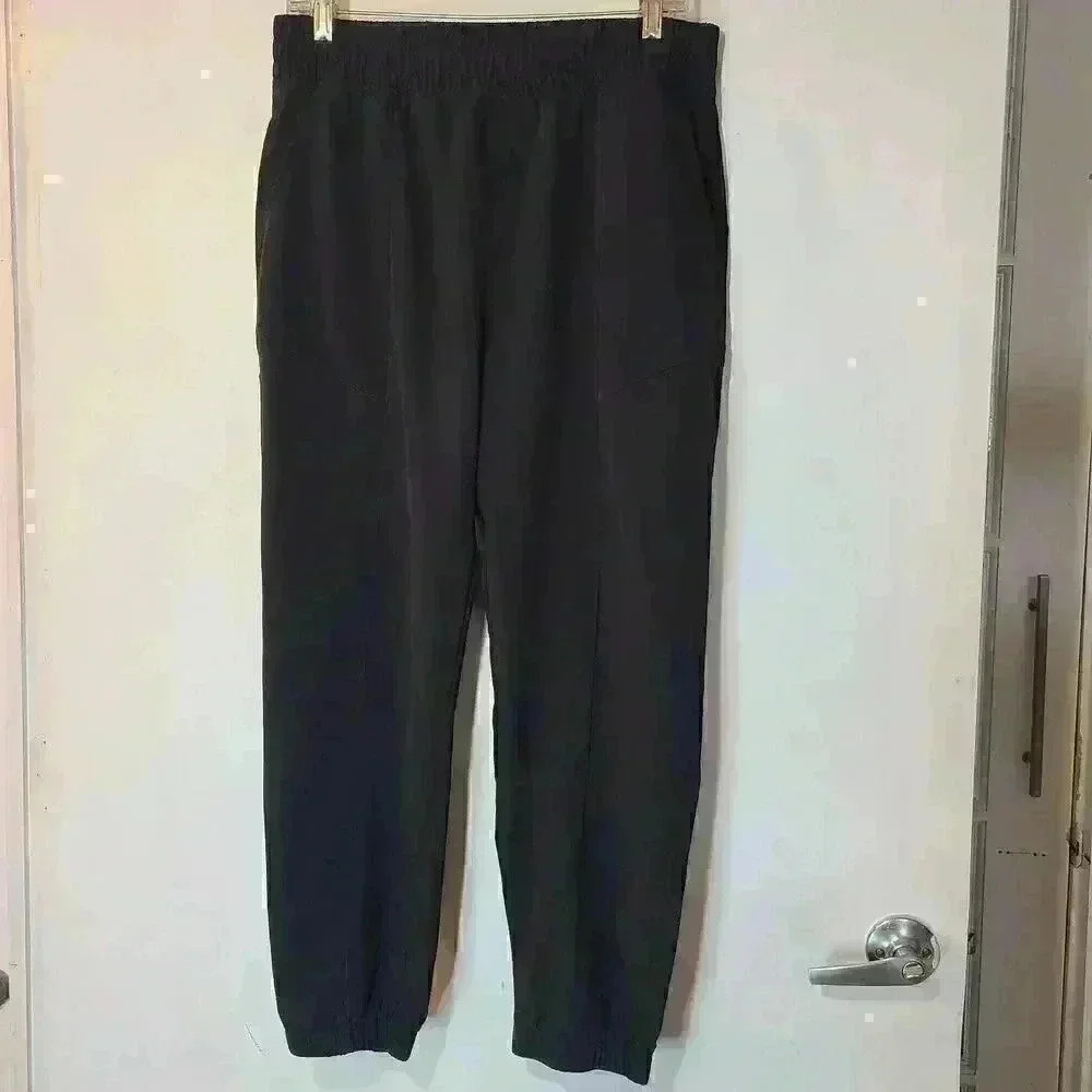 Yogaliscious Black Nylon Joggers Patch Pockets Elastic Waist Sz XL